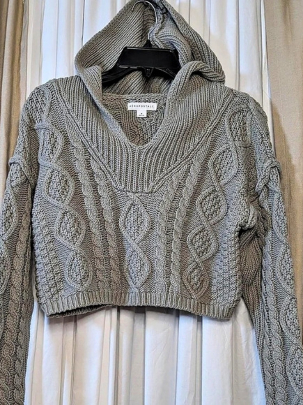Aeropostale Hooded Cable-Knit Cropped Sweater Cable Knit Cowl Neck Sweater